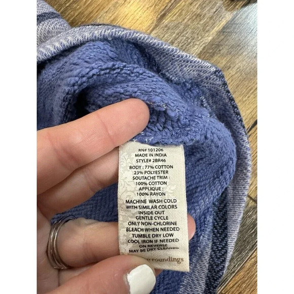 Soft Surroundings Blue Striped Shirt Embroidered Lace - Picture 7 of 9